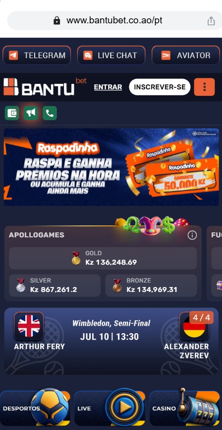 captura pagina inicial bantu bet login