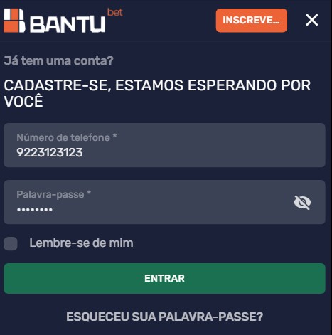 formulario bantubet iniciar sessão