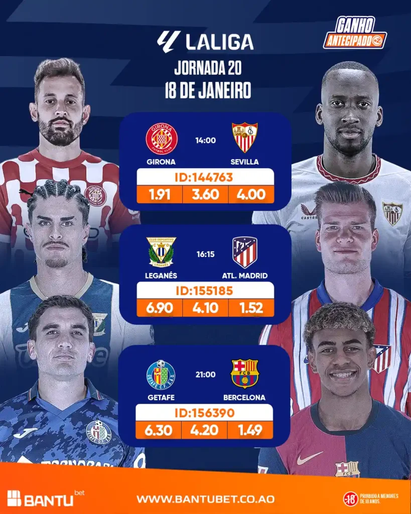 Previsões da Jornada 20 da La Liga na Bantu Bet ou Bantubet Angola