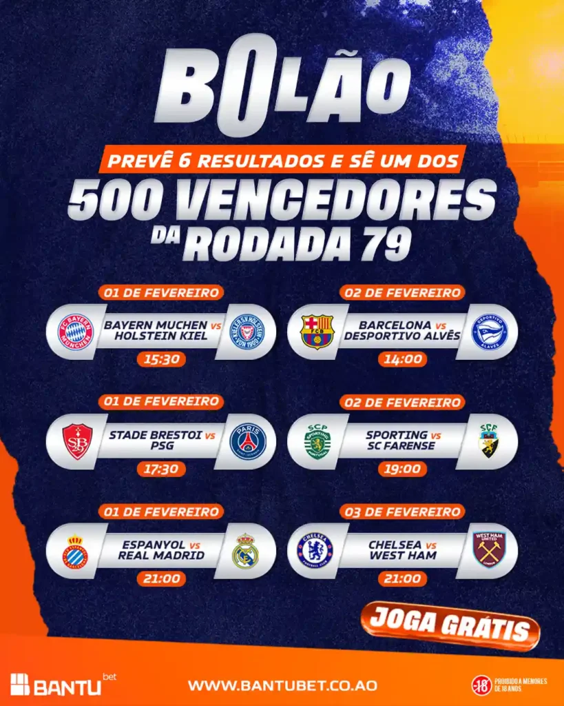 Bolão da Rodada 79 na Bantu Bet ou Bantubet